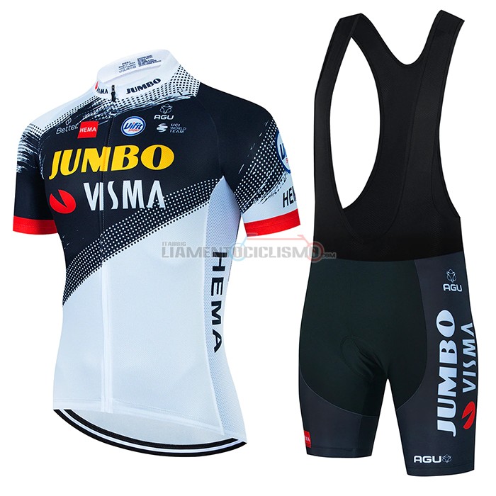 Abbigliamento Ciclismo Jumbo Visma Manica Corta 2022 Bianco Nero